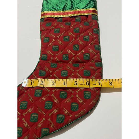 Avon Quilted Christmas Stocking With Green & Gold Drum And Trumpet Pattern 16" - Picture 4 of 5